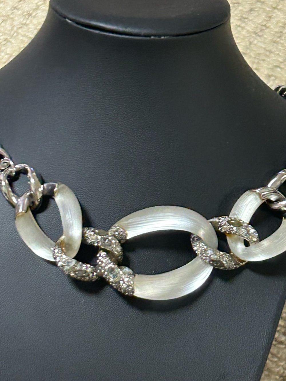 Alexis Bittar Lucite enamel Link encrusted crystals silver chain link necklace
